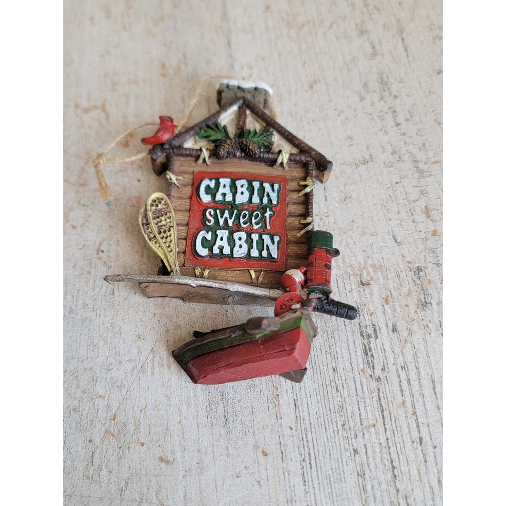Vintage sweet cabin fishing boat lake ornament Xmas rustic home decor